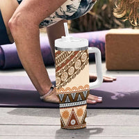 Bula Fiji Tumbler With Handle 2025 Pasifika Traditional Fijian Masi LT14 - Polynesian Pride