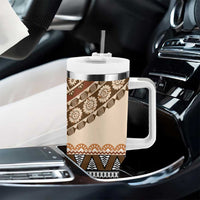 Bula Fiji Tumbler With Handle 2025 Pasifika Traditional Fijian Masi LT14 - Polynesian Pride