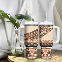 Bula Fiji Tumbler With Handle 2025 Pasifika Traditional Fijian Masi LT14 - Polynesian Pride