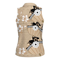 Bula Fiji Iri Buli Women Sleeveless Polo Shirt Woven Fan With Fijian Tapa