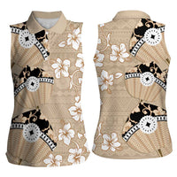 Bula Fiji Iri Buli Women Sleeveless Polo Shirt Woven Fan With Fijian Tapa