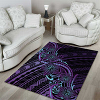 Teal Purple Polynesia Plumeria Tattoo Area Rug