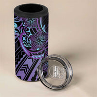 Teal Purple Polynesia Plumeria Tattoo 4 in 1 Can Cooler Tumbler