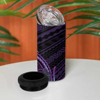Teal Purple Polynesia Plumeria Tattoo 4 in 1 Can Cooler Tumbler