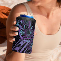 Teal Purple Polynesia Plumeria Tattoo 4 in 1 Can Cooler Tumbler