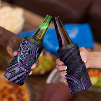 Teal Purple Polynesia Plumeria Tattoo 4 in 1 Can Cooler Tumbler