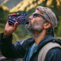 Teal Purple Polynesia Plumeria Tattoo 4 in 1 Can Cooler Tumbler