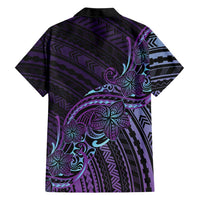 Teal Purple Polynesia Plumeria Tattoo Family Matching Off The Shoulder Long Sleeve Dress and Hawaiian Shirt LT14 - Polynesian Pride