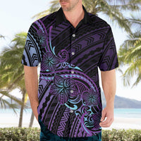 Teal Purple Polynesia Plumeria Tattoo Hawaiian Shirt