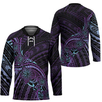 Teal Purple Polynesia Plumeria Tattoo Hockey Jersey