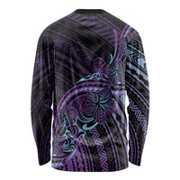 Teal Purple Polynesia Plumeria Tattoo Long Sleeve Shirt
