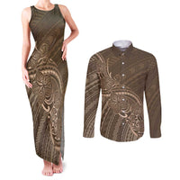 Brown Polynesia Plumeria Tattoo Couples Matching Tank Maxi Dress and Long Sleeve Button Shirt LT14 Brown - Polynesian Pride