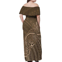 Brown Polynesia Plumeria Tattoo Off Shoulder Maxi Dress LT14 - Polynesian Pride