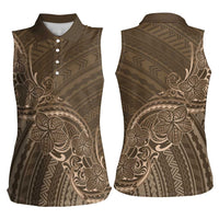 Brown Polynesia Plumeria Tattoo Women Sleeveless Polo Shirt LT14 - Polynesian Pride