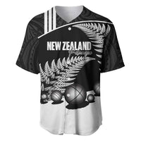 Custom New Zealand Silver Fern Petanque Baseball Jersey Aotearoa Maori Pattern LT14 Black - Polynesian Pride