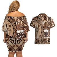 Samoa Siapo Couples Matching Off Shoulder Short Dress and Hawaiian Shirt Happy Independence Day Vintage Vibes LT14 - Polynesian Pride