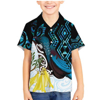 New Zealand Silver Fern Tui Bird Family Matching Mermaid Dress and Hawaiian Shirt Maori Kowhai Paua Shell Taniko Motifs