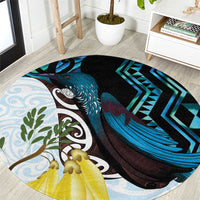 New Zealand Silver Fern Tui Bird Round Carpet Maori Kowhai Paua Shell Taniko Motifs