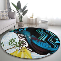 New Zealand Silver Fern Tui Bird Round Carpet Maori Kowhai Paua Shell Taniko Motifs