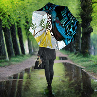 New Zealand Silver Fern Tui Bird Umbrella Maori Kowhai Paua Shell Taniko Motifs - Polynesian Pride