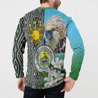 Cotabato Philippines Province Button Sweatshirt Filipino Eagle Sampaguita Tinalak Pattern