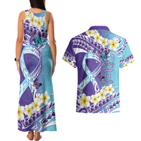 No Story Should End Too Soon Suicide Awareness Couples Matching Tank Maxi Dress and Hawaiian Shirt Purple And Teal Polynesian Ribbon
