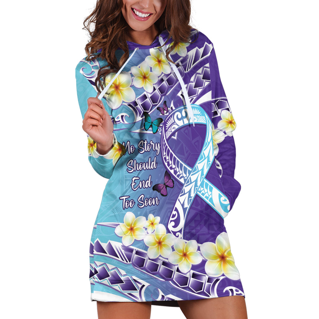 No Story Should End Too Soon Suicide Awareness Hoodie Dress Purple And Teal Polynesian Ribbon