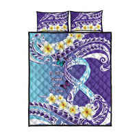 No Story Should End Too Soon Suicide Awareness Quilt Bed Set Purple And Teal Polynesian Ribbon