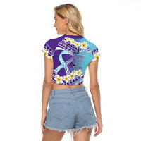 No Story Should End Too Soon Suicide Awareness Raglan Cropped T Shirt Purple And Teal Polynesian Ribbon
