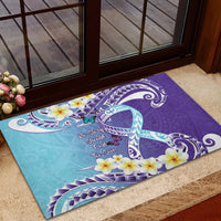 No Story Should End Too Soon Suicide Awareness Rubber Doormat Purple And Teal Polynesian Ribbon