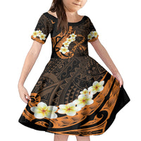 Liver Cancer Awareness Month Family Matching Short Sleeve Bodycon Dress and Hawaiian Shirt Awareness Is Key Orange Polynesian Ribbon LT14 Daughter's Dress Orange - Polynesian Pride