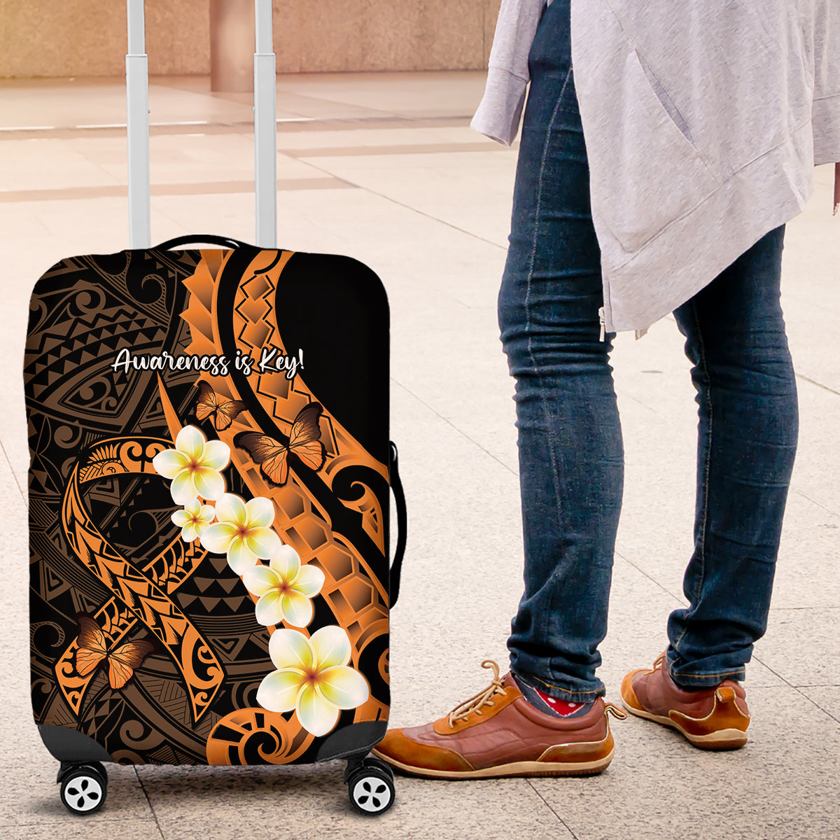 Liver Cancer Awareness Month Luggage Cover Awareness Is Key Orange Polynesian Ribbon