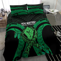 ADHD Awareness Month You Matter Bedding Set Green Polynesian Ribbon