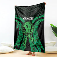 ADHD Awareness Month You Matter Blanket Green Polynesian Ribbon