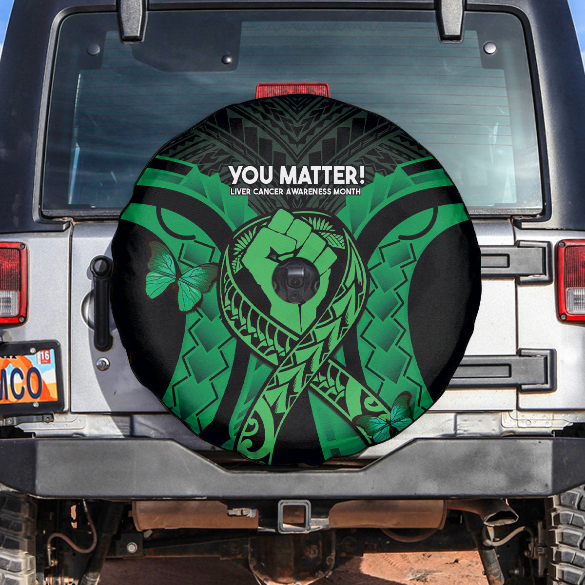 ADHD Awareness Month You Matter Spare Tire Cover Green Polynesian Ribbon