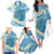 Blue Hawaii Shark Tattoo Family Matching Off The Shoulder Long Sleeve Dress and Hawaiian Shirt Frangipani With Polynesian Pastel Version