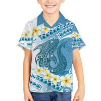 Blue Hawaii Shark Tattoo Family Matching Off Shoulder Maxi Dress and Hawaiian Shirt Frangipani With Polynesian Pastel Version LT14 Son's Shirt Blue - Polynesian Pride