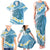 Blue Hawaii Shark Tattoo Family Matching Tank Maxi Dress and Hawaiian Shirt Frangipani With Polynesian Pastel Version