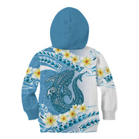 Blue Hawaii Shark Tattoo Kid Hoodie Frangipani With Polynesian Pastel Version