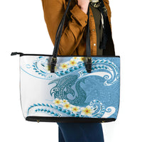 Blue Hawaii Shark Tattoo Leather Tote Bag Frangipani With Polynesian Pastel Version LT14 - Polynesian Pride