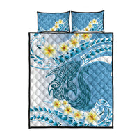 Blue Hawaii Shark Tattoo Quilt Bed Set Frangipani With Polynesian Pastel Version LT14 - Polynesian Pride