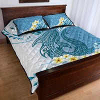 Blue Hawaii Shark Tattoo Quilt Bed Set Frangipani With Polynesian Pastel Version LT14 - Polynesian Pride