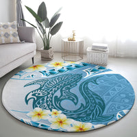 Blue Hawaii Shark Tattoo Round Carpet Frangipani With Polynesian Pastel Version LT14 - Polynesian Pride
