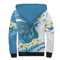 Blue Hawaii Shark Tattoo Sherpa Hoodie Frangipani With Polynesian Pastel Version