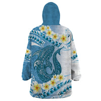 Blue Hawaii Shark Tattoo Wearable Blanket Hoodie Frangipani With Polynesian Pastel Version