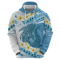 Blue Hawaii Shark Tattoo Zip Hoodie Frangipani With Polynesian Pastel Version