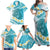 Turquoise Hawaii Shark Tattoo Family Matching Off Shoulder Maxi Dress and Hawaiian Shirt Frangipani With Polynesian Pastel Version