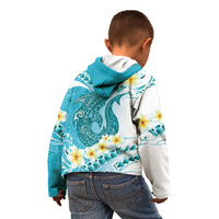 Turquoise Hawaii Shark Tattoo Kid Hoodie Frangipani With Polynesian Pastel Version