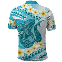 Turquoise Hawaii Shark Tattoo Polo Shirt Frangipani With Polynesian Pastel Version