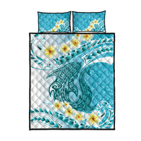 Turquoise Hawaii Shark Tattoo Quilt Bed Set Frangipani With Polynesian Pastel Version